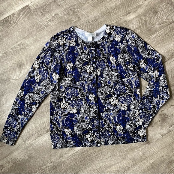 Christopher & Banks Blue Floral Cardigan Sweater Top - Picture 1 of 8